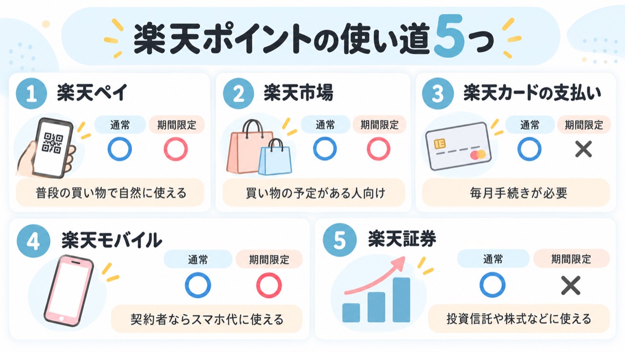 楽天ポイントの使い道5つを比較した図解